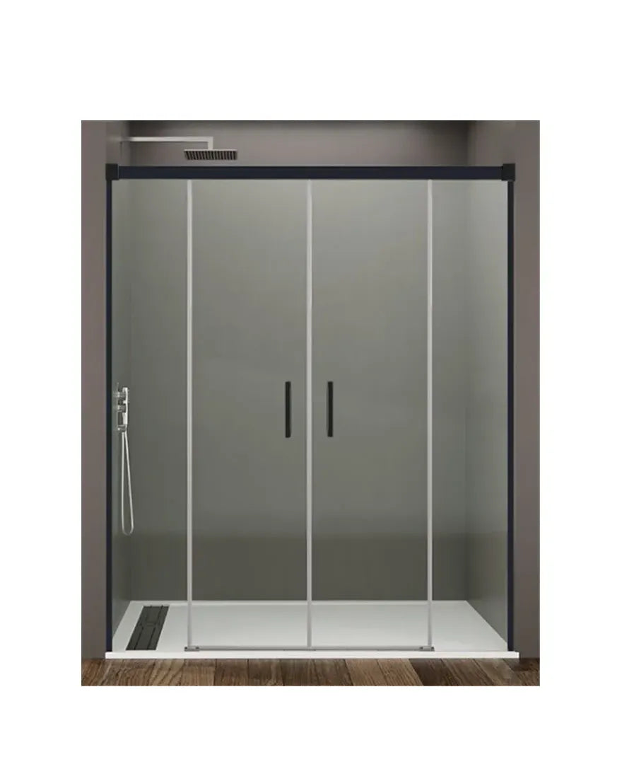 GME BASIC NEGRO Mampara de ducha de tipo frontal con 2 hojas fijas y 2 correderas
