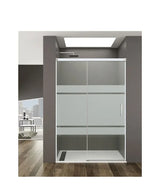 Mampara frontal con un cristal fijo y una puerta corredera con decorado blanco BASIC de GME