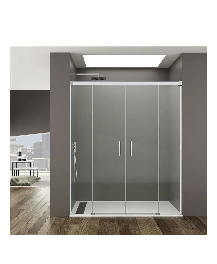 GME Basic Mampara frontal com duas portas deslizantes e duas fixas, acabamento branco cromado