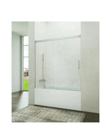 Mampara para bañera frontal con una hoja fija y una corredera de cristal transparente con perfiles cromo Basic GME
