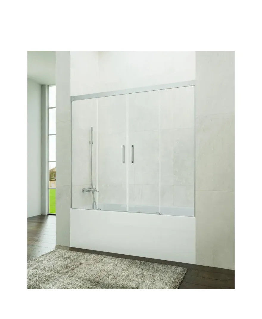 GME Basic Spazio Mampara para bañera frontal con 2 puertas correderas y 2 hojas fijas transparentes con perfiles cromo