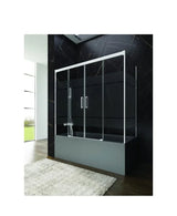 Mampara para bañera angular con TRES hojas fijas y dos correderas Frost Plus con perfiles Blancos Basic GME