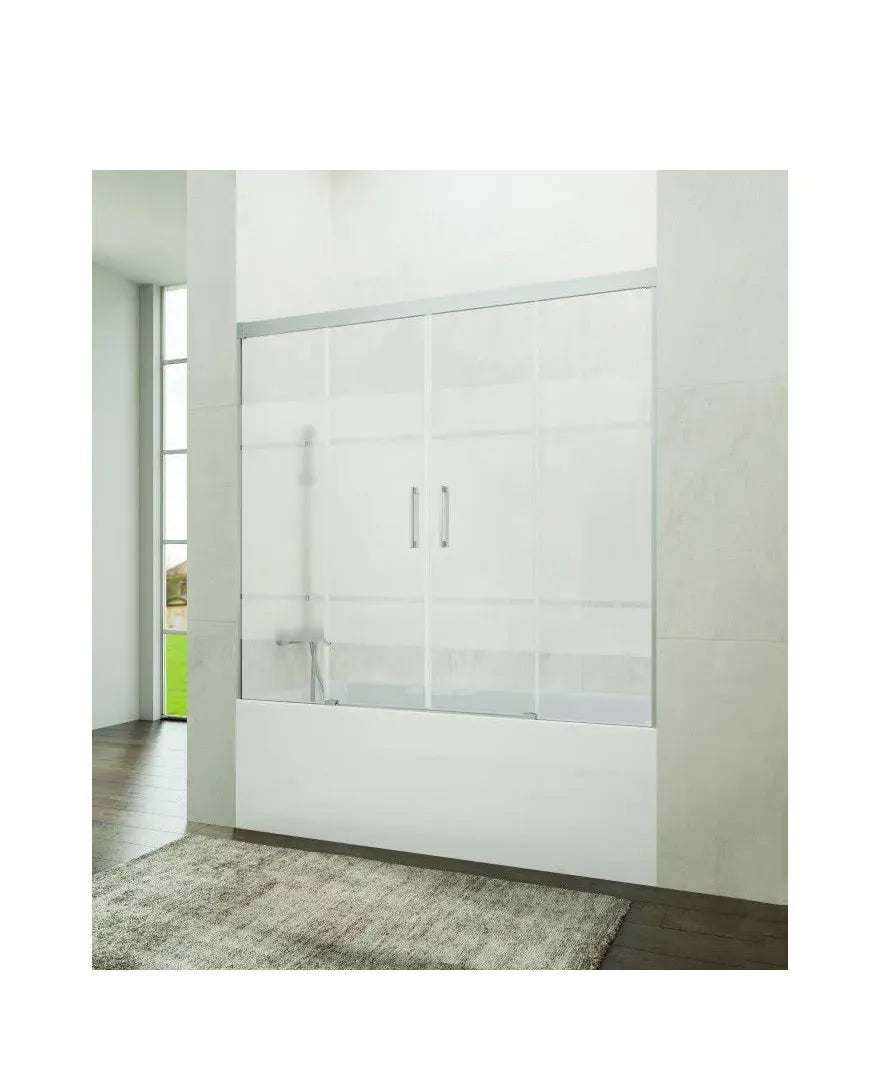 GME Basic Spazio Mampara para bañera frontal con 2 puertas correderas y 2 hojas fijas Frost Plus con perfiles cromo