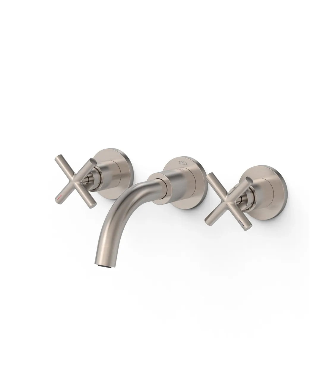 Grifo bimando en batería y empotrado para lavabo fabricado en latón con acabado acero de MONTBLANC TRES 0