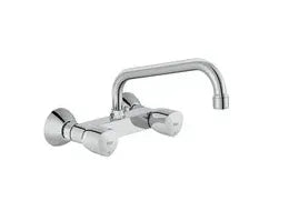 Grifo bimando exterior con caño superior giratorio para fregadero de acabado cromado Brava Roca 0