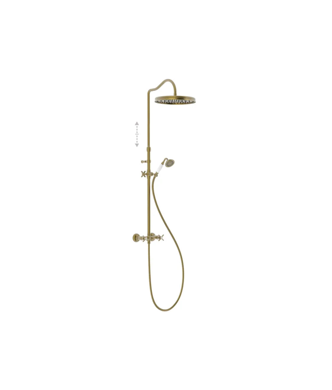 Grifo bimando para ducha con barra telescópica y rociador orientable acabado latón viejo mate Tres Clasic Tres 0