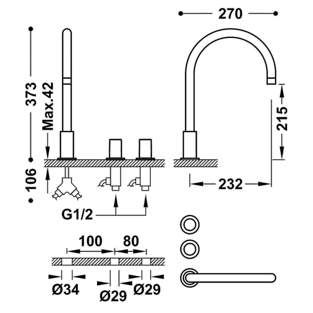 Grifo bimando para lavabo con caño de latón y acabado cromado Study TRES 1
