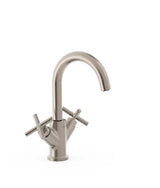 Grifo bimando para lavabo con volantes de latón y acabado acero MONTBLANC TRES