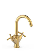Grifo bimando para lavabo de latón con acabado oro mate MONTBLANC TRES