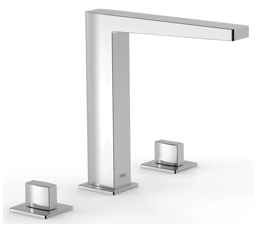 Grifo con bimando para lavabo sobre repisa con acabado cromado Slim Tres 0