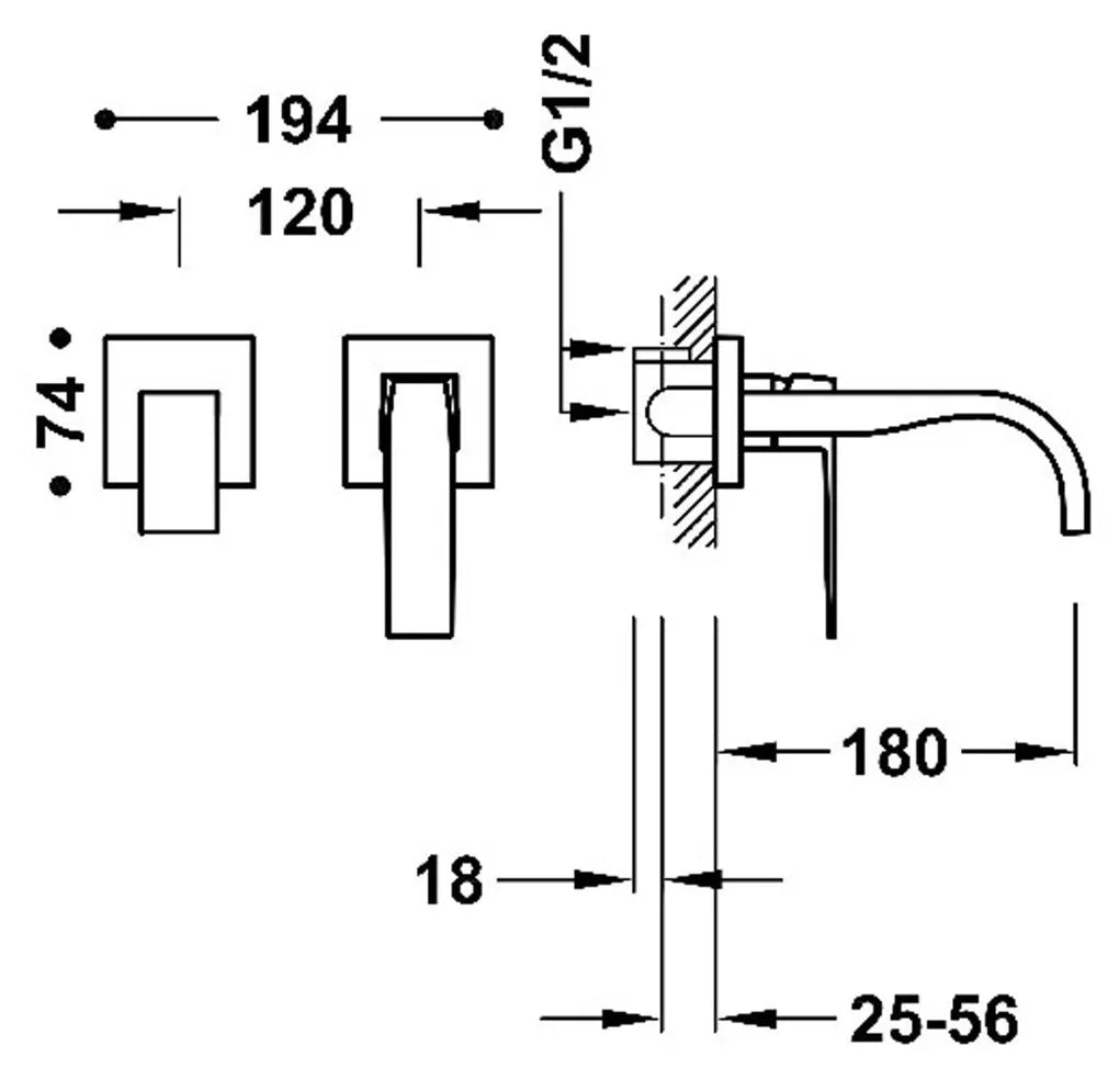 Grifo con monomando de instalación empotrado para lavabo con caño largo Slim Tres 1