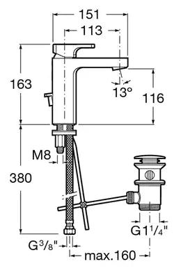 Grifo con monomando de lavabo con desagüe automático de 15,1 cm acabado cromado L90 Roca 4