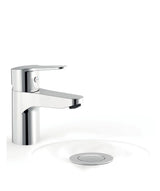 Grifo con monomando para lavabo sobre repisa acabado cromado y válvula de desagüe Base TRES