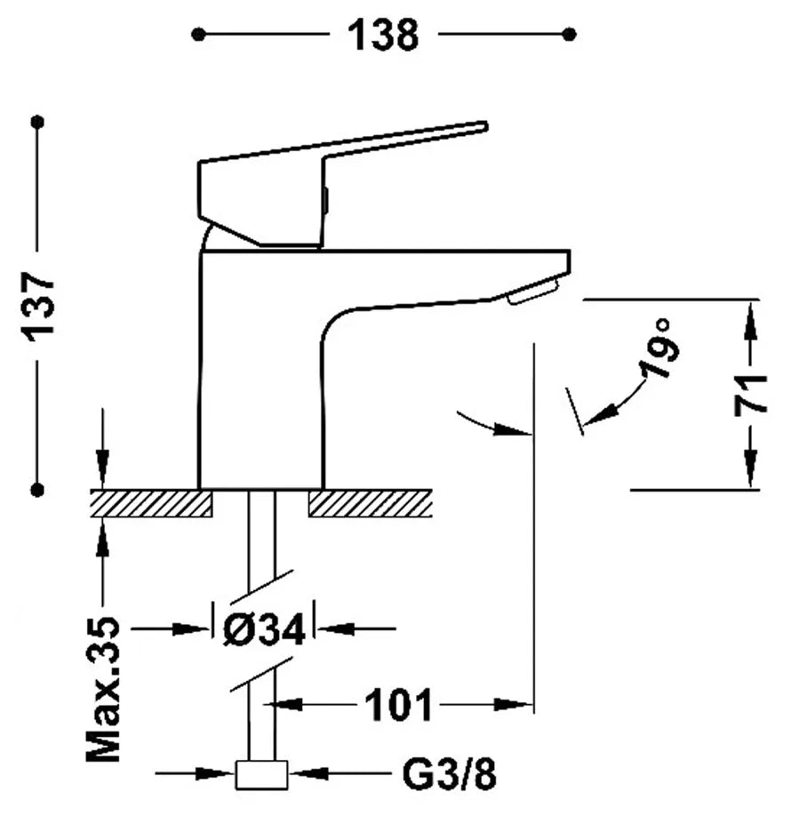 Grifo con monomando para lavabo sobre repisa con acabado cromado Base Tres 1