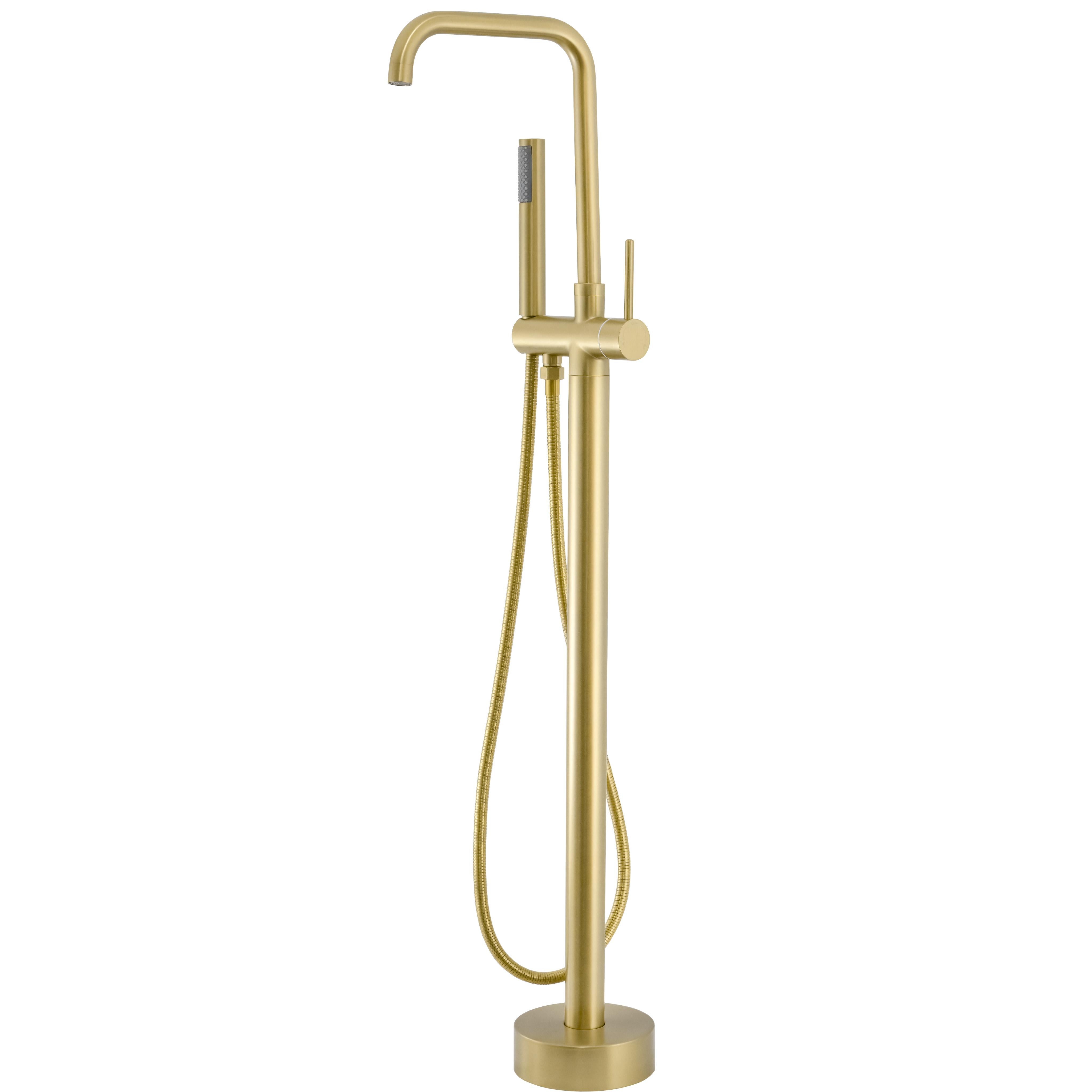 Grifo de bañera exenta redondo en oro mate con protección PVD y caño en C tipo cascada Serpis de Valaz 0