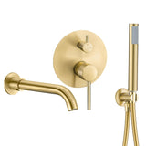 Grifo de bañera monomando empotrado oro mate proteccion PVD 2 vias alcachofa de mano y caño Jucar de Valaz