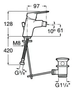 Grifo de bidé monomando con desagüe automático y acabado cromado Alfa Roca 1
