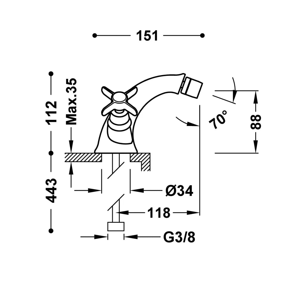 Grifo de bidé vertical bimando con regulador de temperatura en latón viejo mate Clasic TRES 1