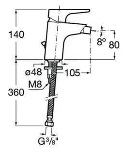 Grifo de bidet con tragacadenilla para instalación sobre repisa con acabado cromado Atlas Roca 2