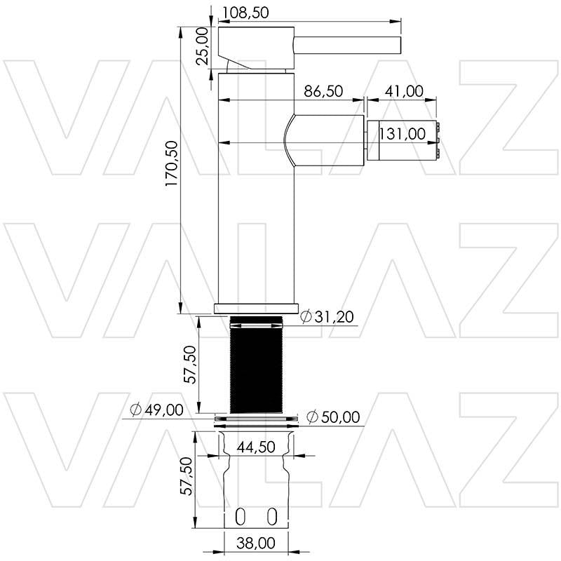 Grifo de bidet monomando redondo oro mate con protección PVD Jabalón de Valaz 2