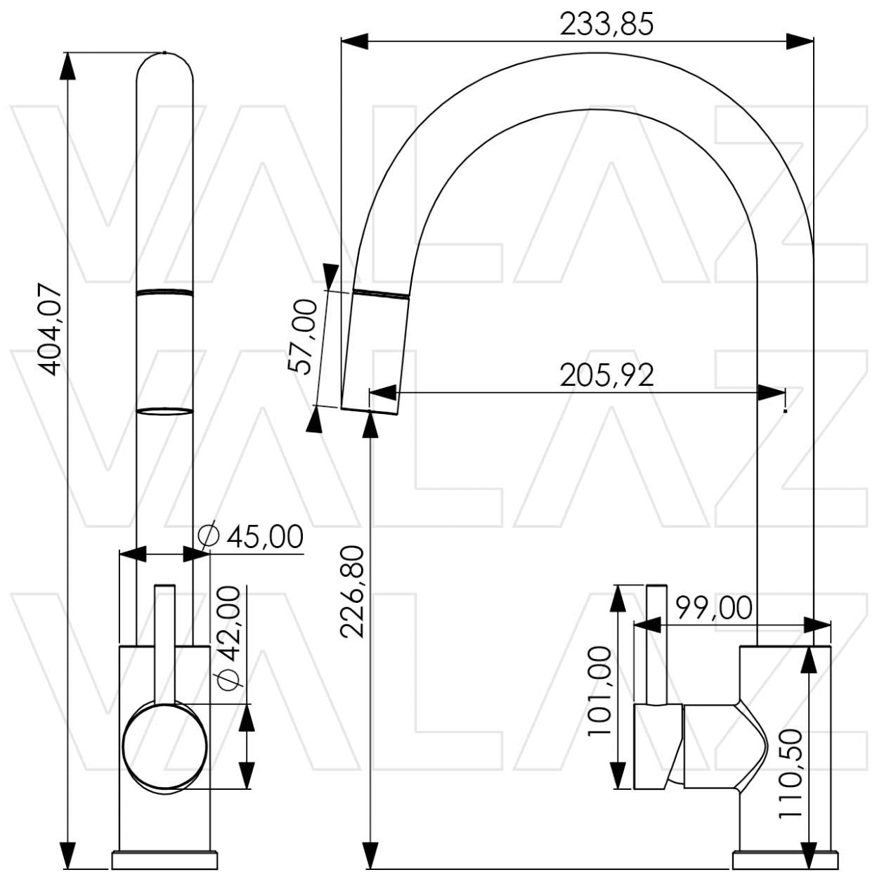 Grifo de cocina acero cepillado monomando extraíble Parana de Valaz 1