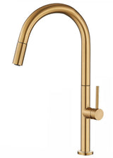 Kitchen faucet high pull out single handle brushed gold 360 degrees swivel spout brass ceramic cartridge 35 mm Éufrates by Valaz