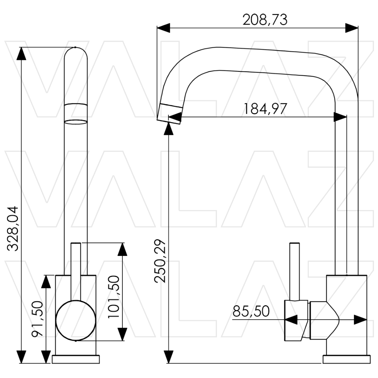 Grifo de cocina caño en C monomando giratorio oro mate con protección PVD Zancara de Valaz 1
