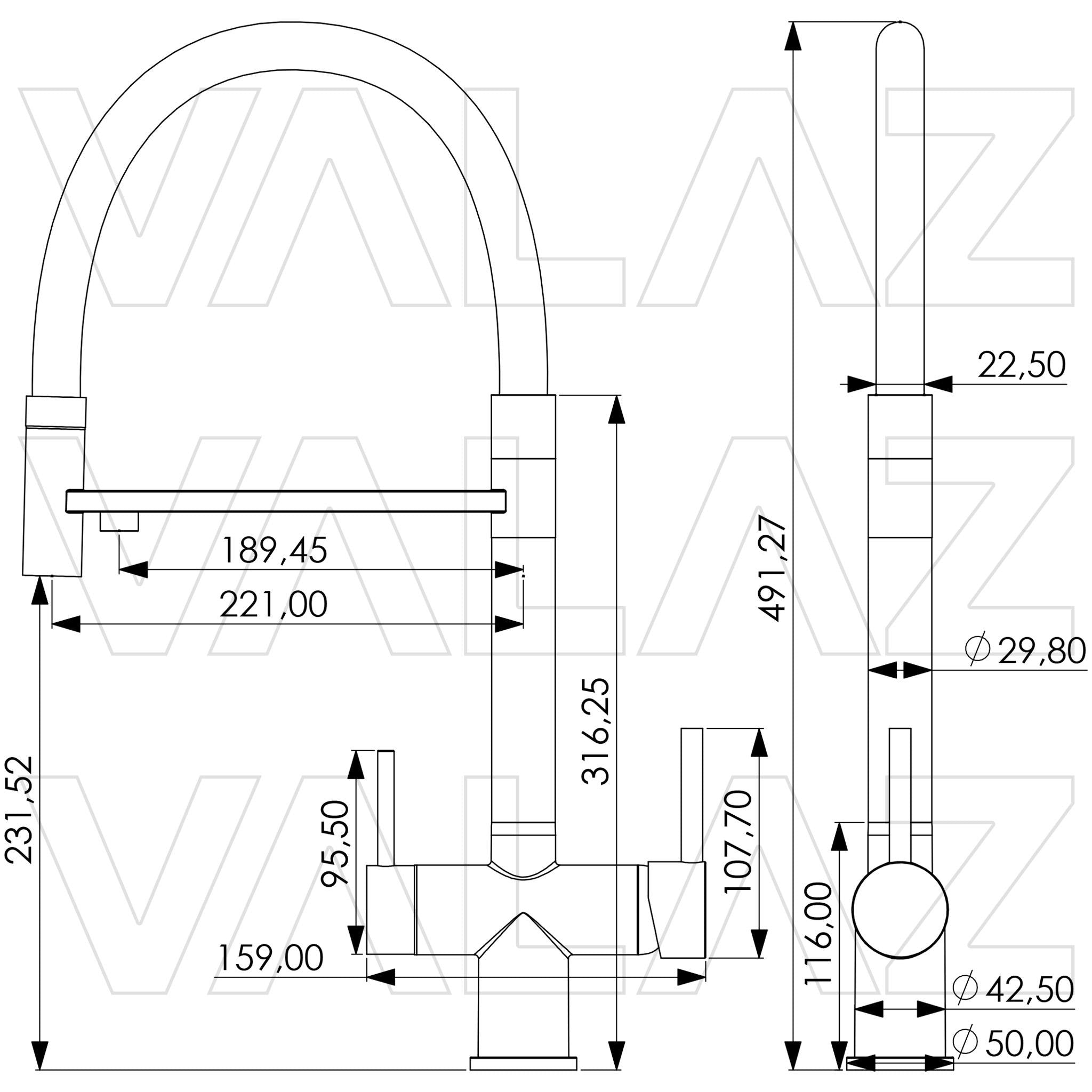 Grifo de cocina con 3 vias osmosis y flexible oro mate proteccion PVD Manzanares de Valaz 1
