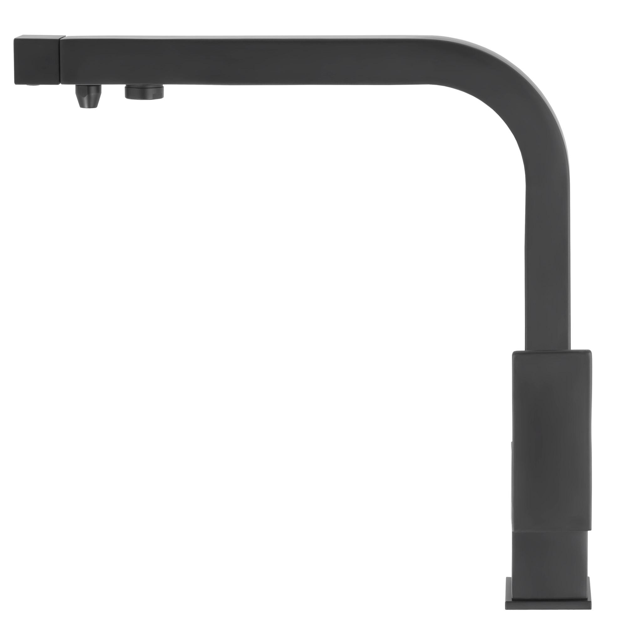 Grifo de cocina monomando 3 vías cuadrado negro mate con salida para agua fría y ósmosis Porcos de Valaz 2