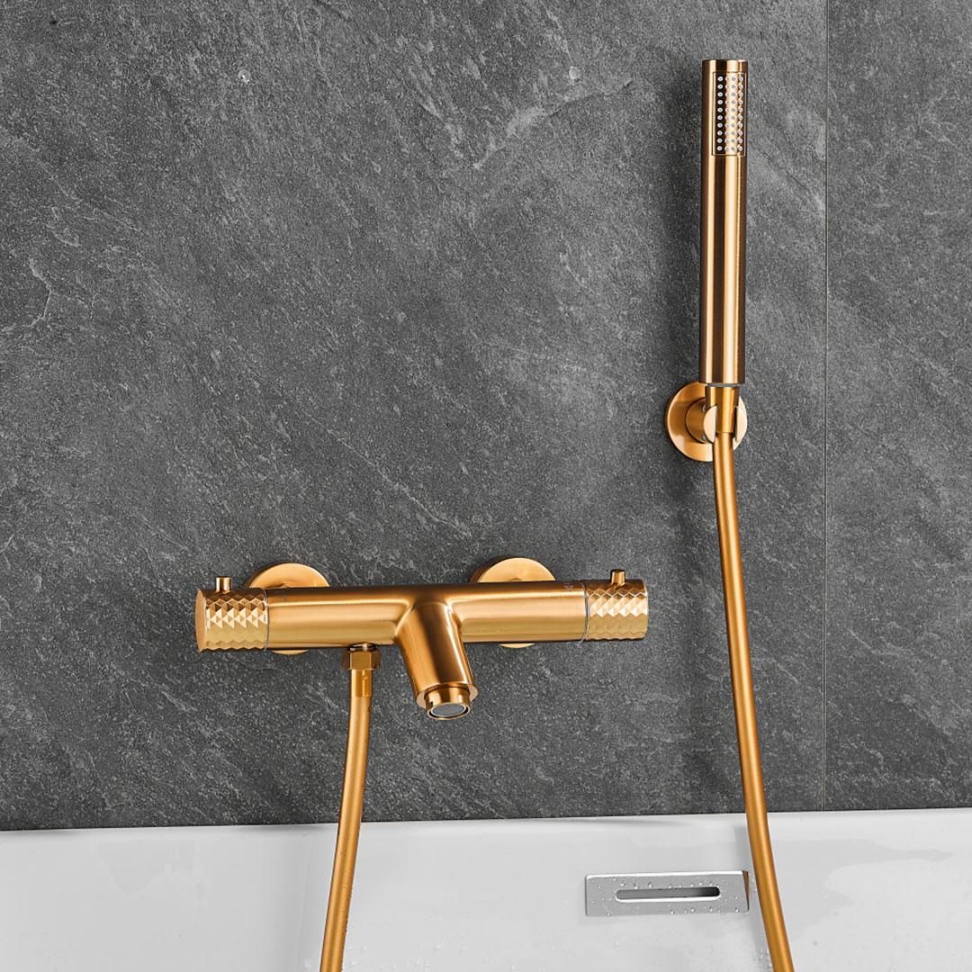 Grifo de ducha/bañera termostático dorado cepillado maneta luxury Birim de Valaz 2