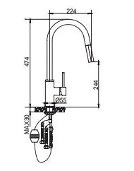 Grifo de fregadero con flexo extensible de latón de acabado cromado Bass Kassandra 1