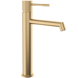 High arc bathroom sink faucet with single handle straight spout luxury matte gold lever finish with PVD protection Casares by Valaz