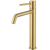 Tall basin faucet for sink single handle round spout matte gold with PVD protection Ebro by Valaz