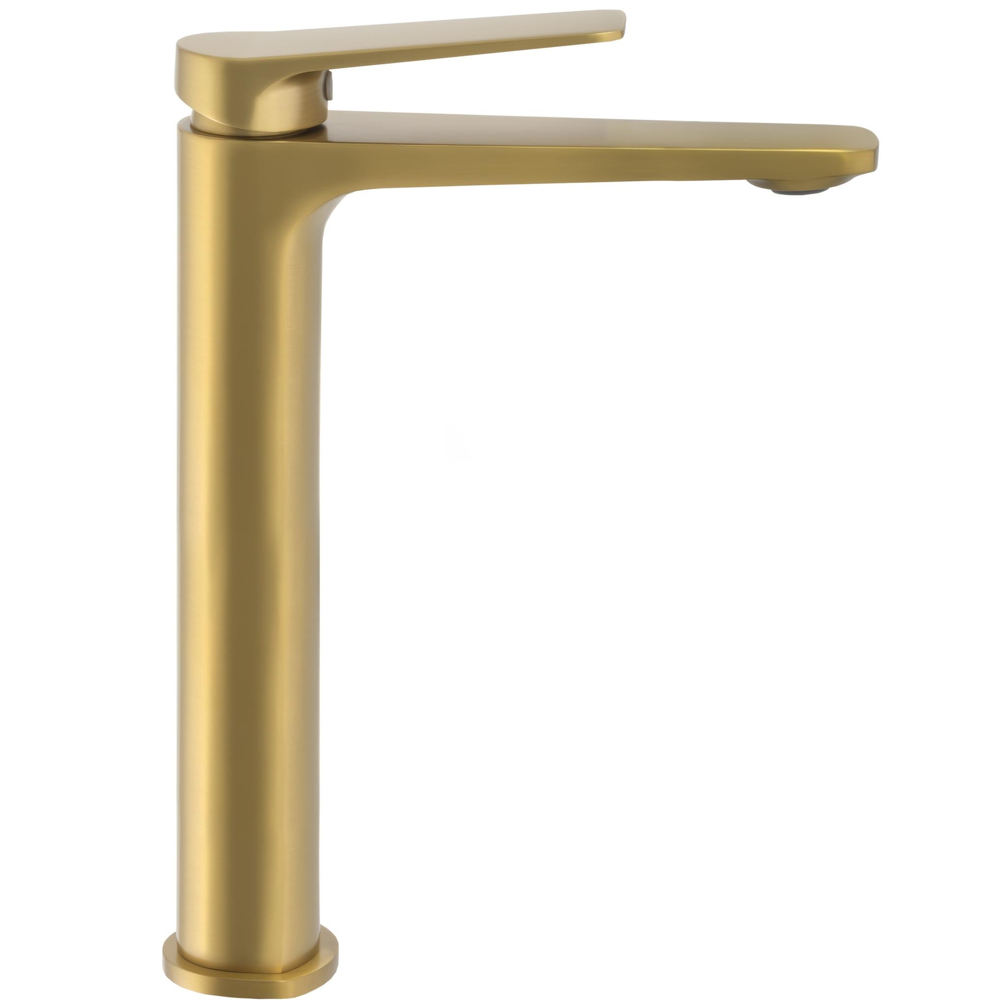 Grifo de lavabo alto para pica o sobre encimera con acabado oro mate y monomando ergonómico Valdivia de Valaz 2