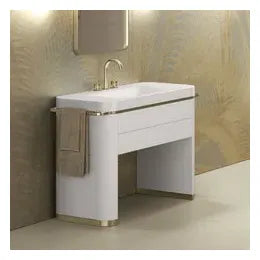 Grifo de lavabo bimando con caño giratorio en acabado color greige de Baia Armani Roca 3
