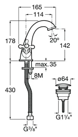 Grifo de lavabo bimando con mezclador y acabado cromado Carmen Roca 3