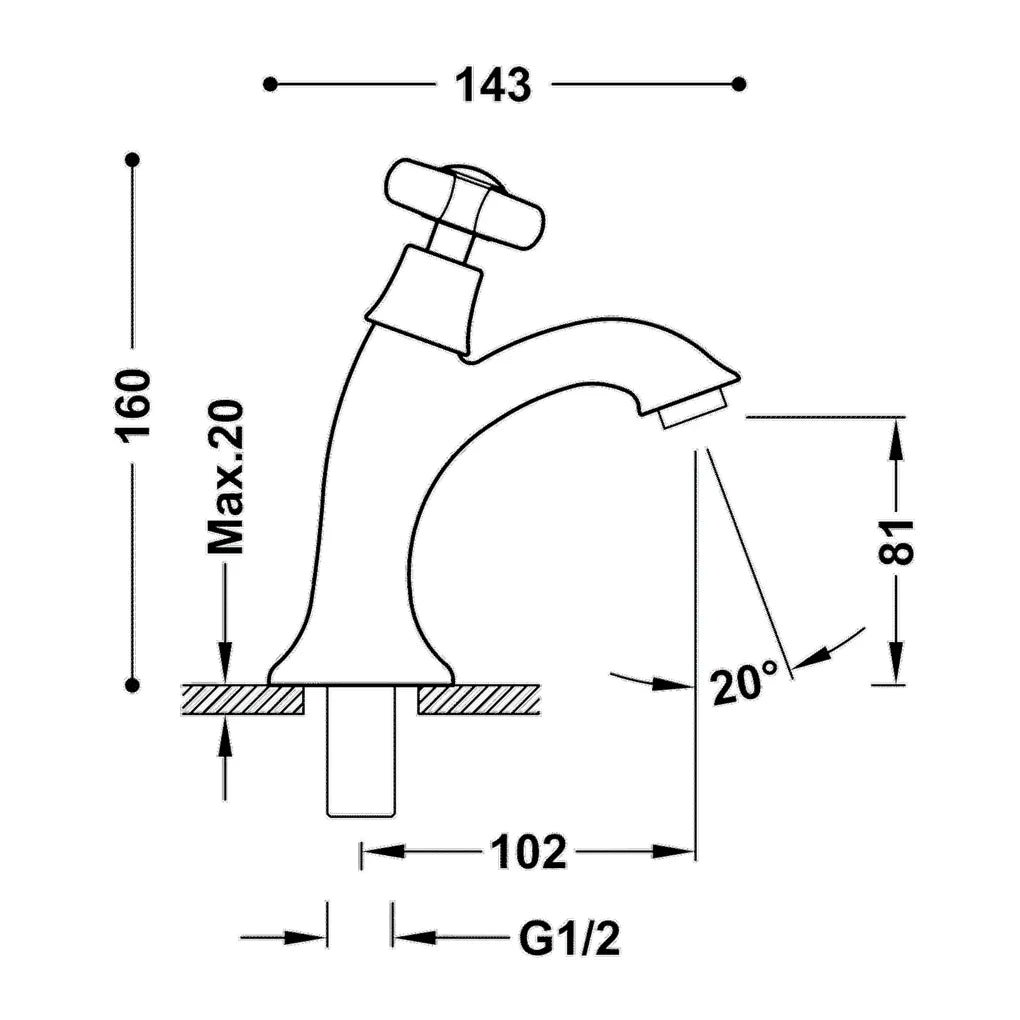 Grifo de lavabo clásico vertical monomando con acabado dorado CLASIC TRES 1