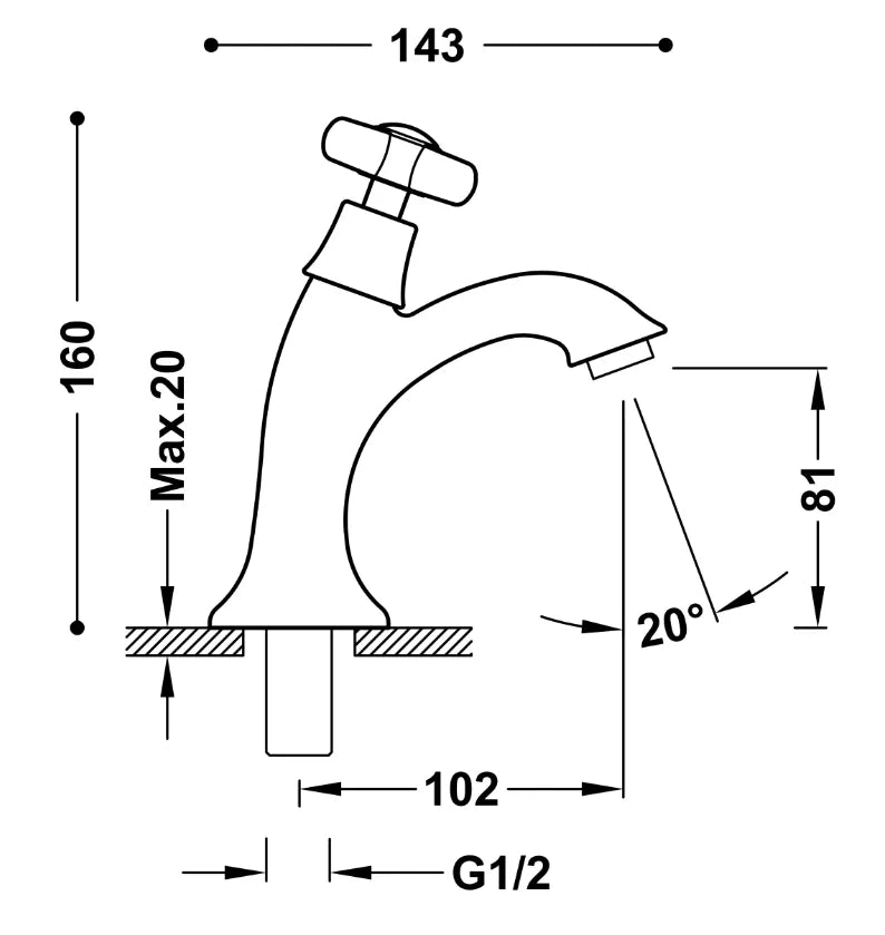 Grifo de lavabo clásico vertical monomando de un agua con latón viejo mate CLASIC TRES 1