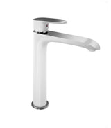 Grifo de lavabo de caño alto con aireador incluido acabado cromado y blanco Dann Kassandra