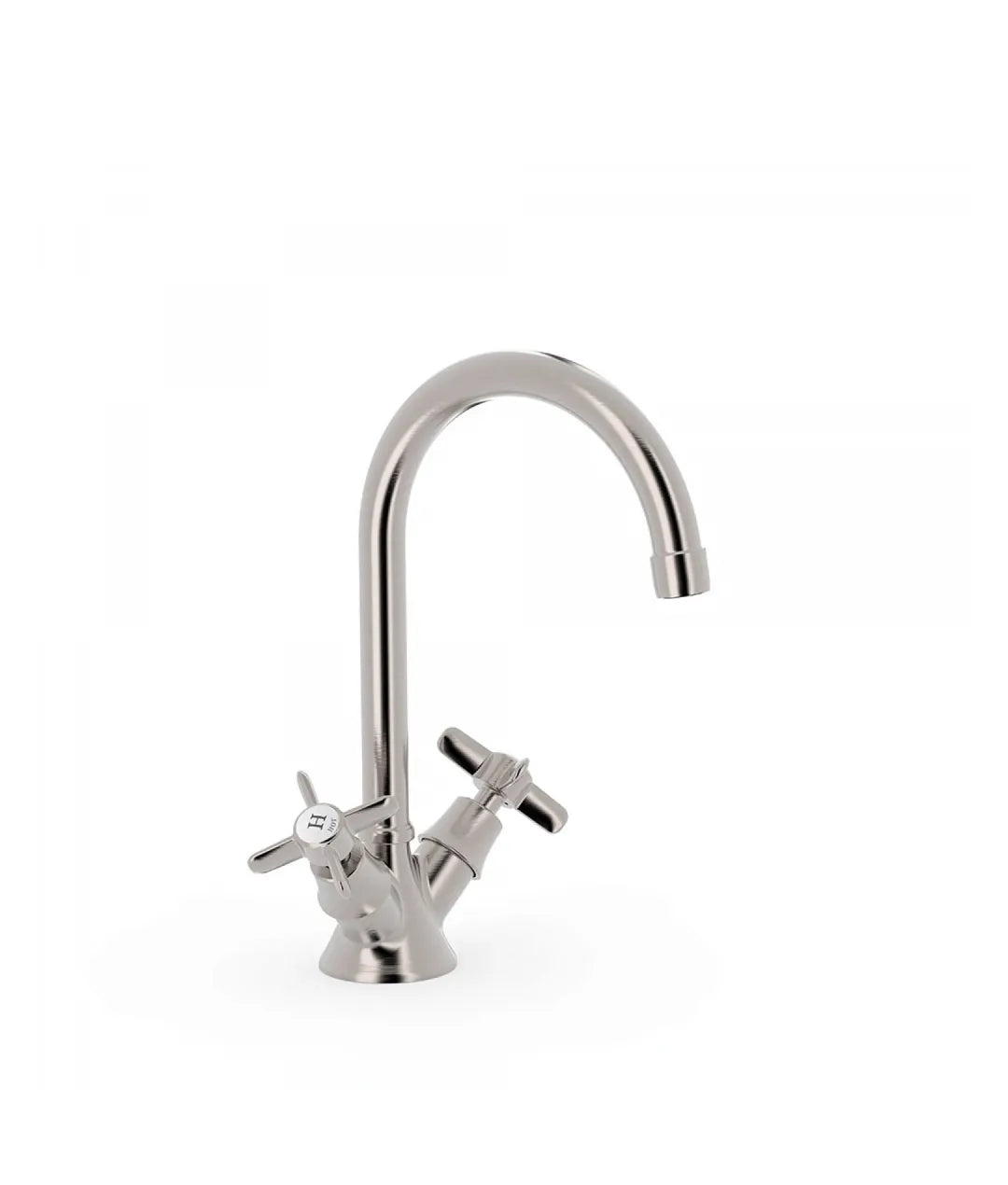 Grifo de lavabo de estilo clásico curvo y bimando con aireador acabado acero CLASIC TRES 0