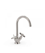 Grifo de lavabo de estilo clásico curvo y bimando con aireador acabado acero CLASIC TRES