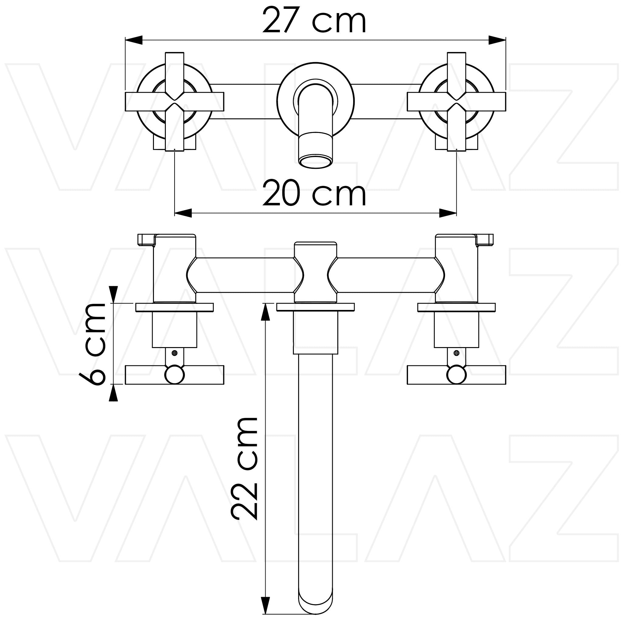 Grifo de lavabo empotrado redondo bimando oro mate con protección PVD caño 21 cm Nalon de Valaz 1