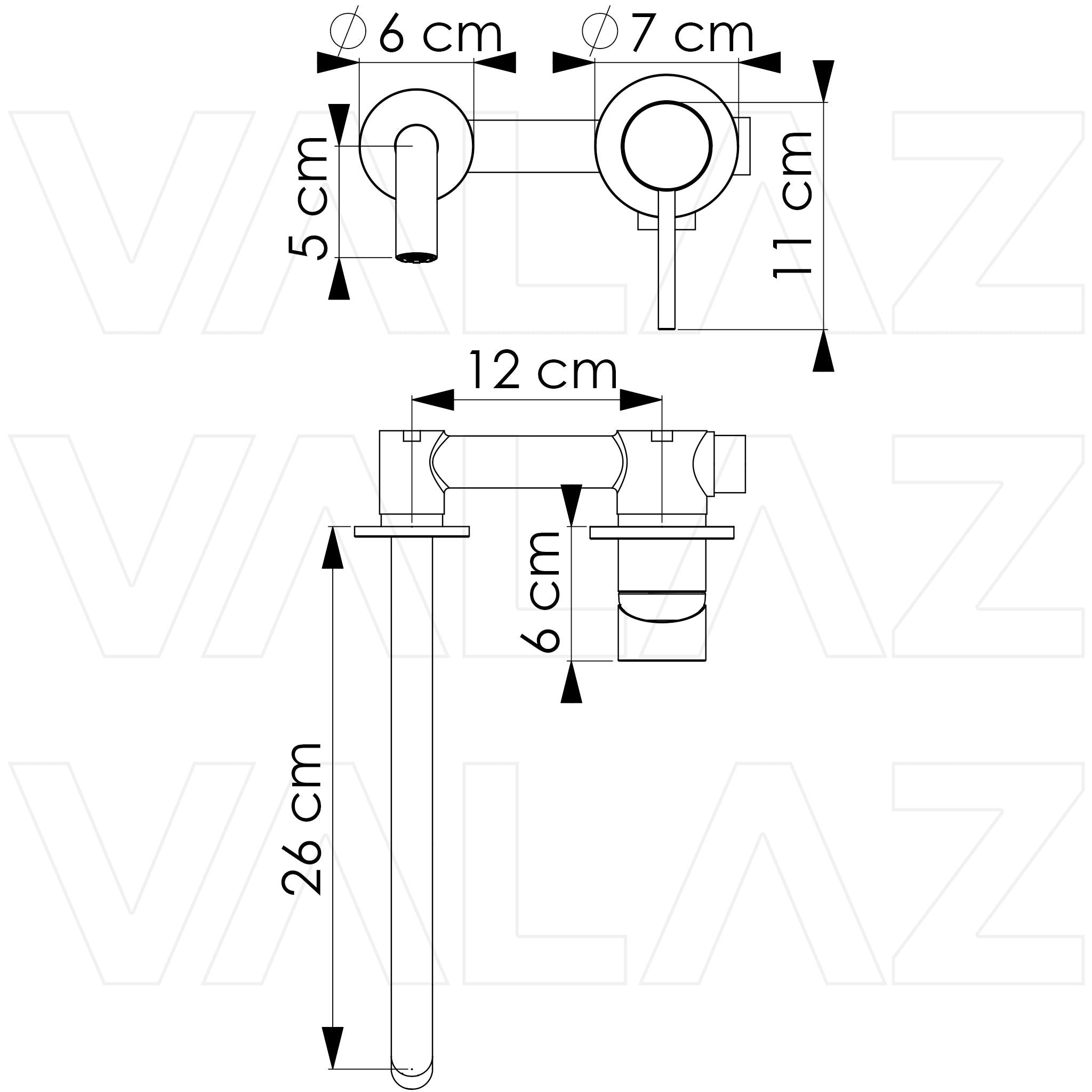 Grifo de lavabo empotrado redondo monomando negro mate caño fino de 26 cm y fijo Deva de Valaz 1