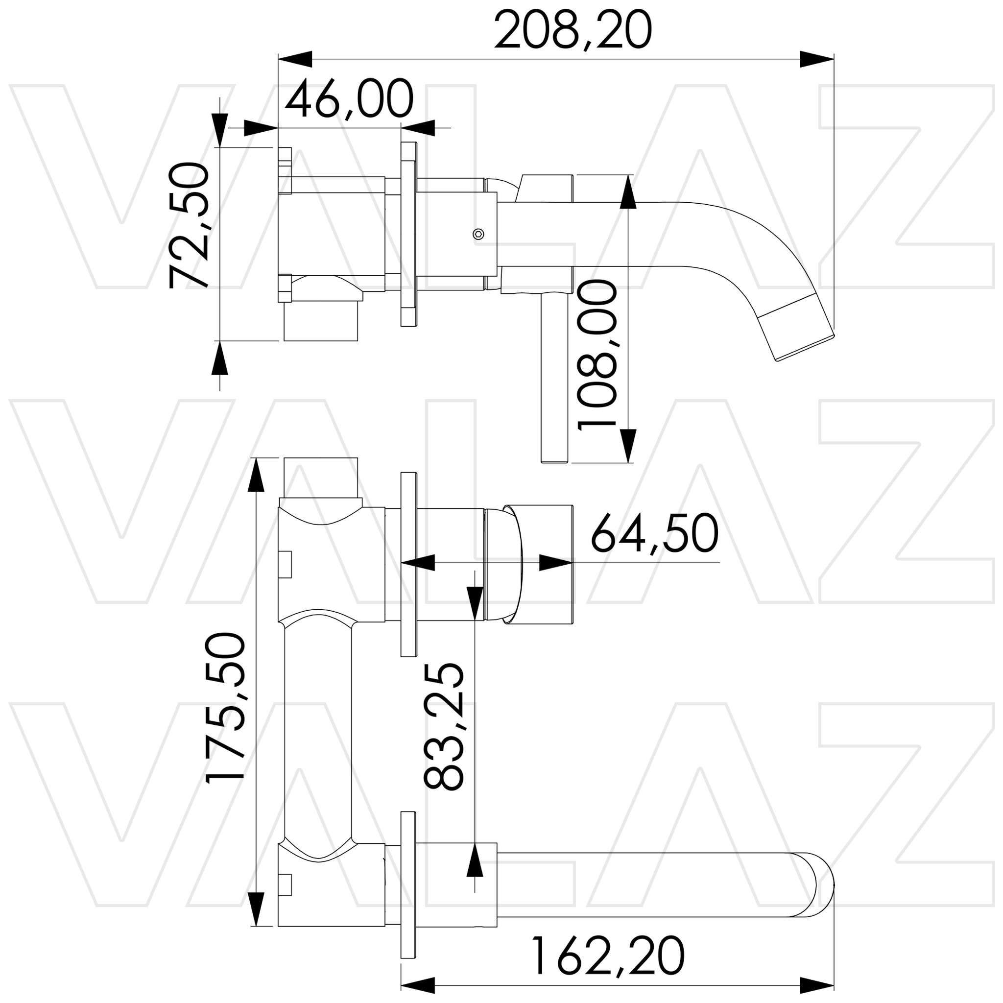 Grifo de lavabo empotrado redondo monomando oro mate con protección PVD caño 15 cm Guadiana de Valaz 1
