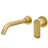 Recessed round single handle bathroom sink faucet matte gold with PVD protection 21 cm spout Cenia by Valaz