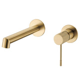 Bathroom sink faucet recessed round single handle matte gold with PVD protection luxury lever spout 21 cm Torina by Valaz