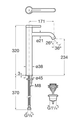 Grifo de lavabo monocomando con caño alto en acabado cromado de Ona Roca 1