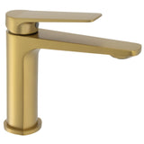 Torneira de lavatório monocomando acabamento ouro fosco design arredondado perfil baixo alavanca ergonómica Valdivia da Valaz