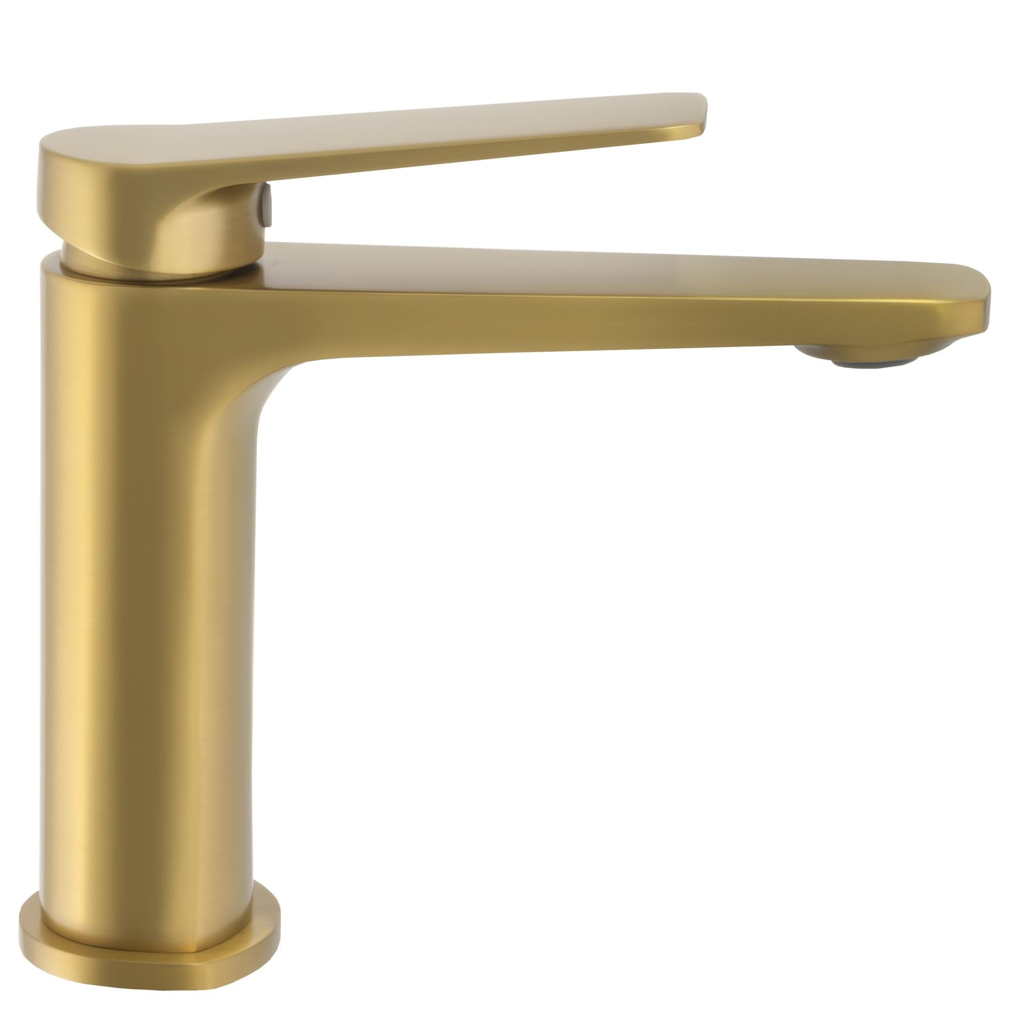 Grifo de lavabo monomando acabado oro mate diseño redondeado perfil bajo palanca ergonómica Valdivia de Valaz 2