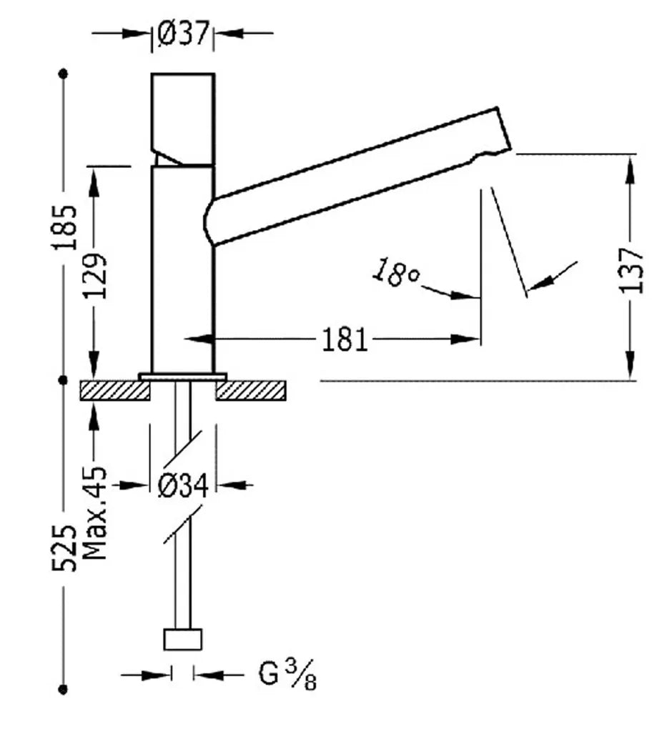 Grifo de monomando con caño largo apto para lavabo, acabado cromado Max Tres 1
